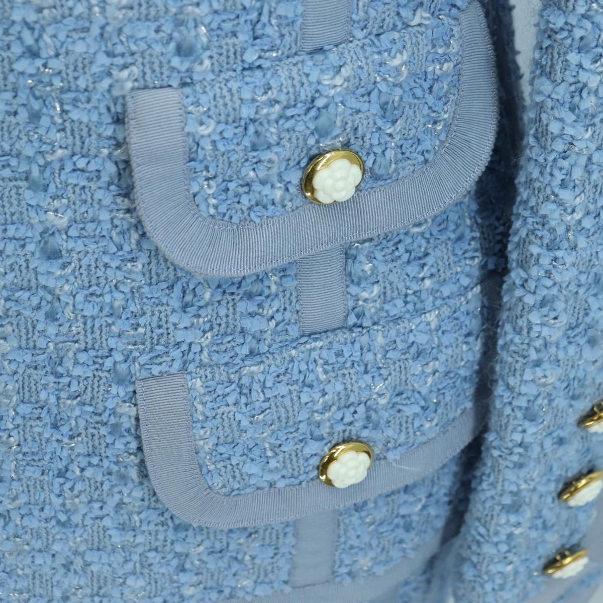 CHANEL jacket Skirt Setup Tweed 42 Light Blue CC Auth am11360SM