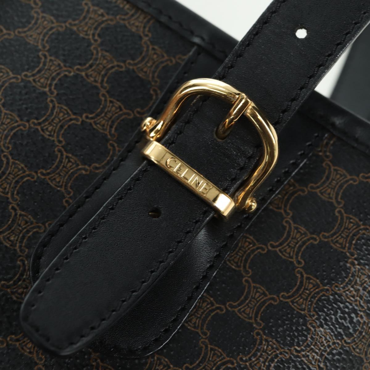 CELINE Macadam Canvas Tote Bag PVC Leather Black Gold Auth am11378V