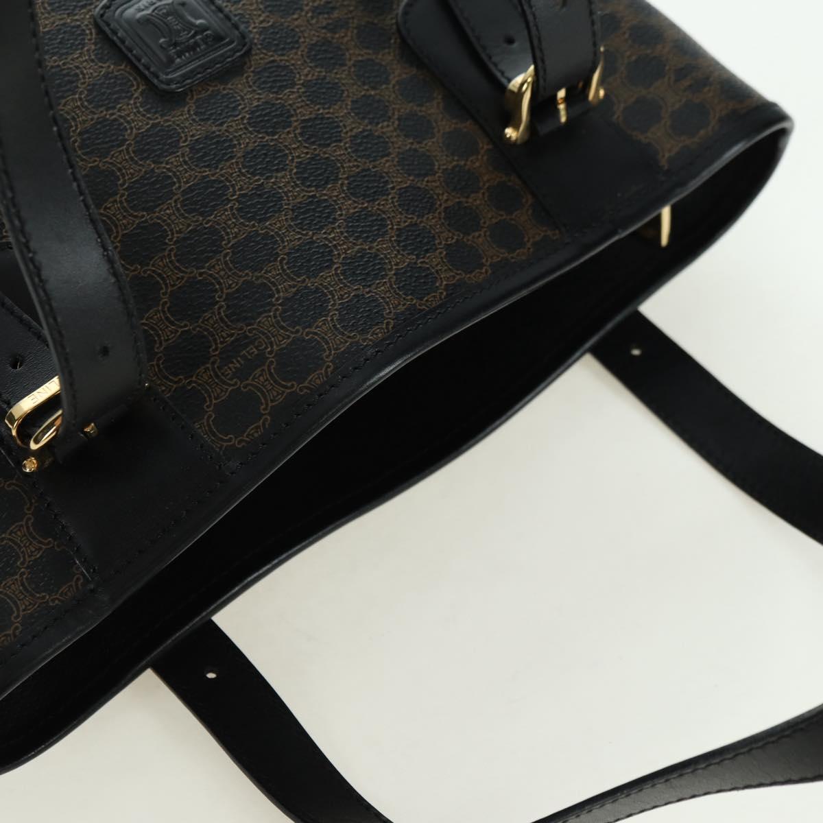 CELINE Macadam Canvas Tote Bag PVC Leather Black Gold Auth am11378V