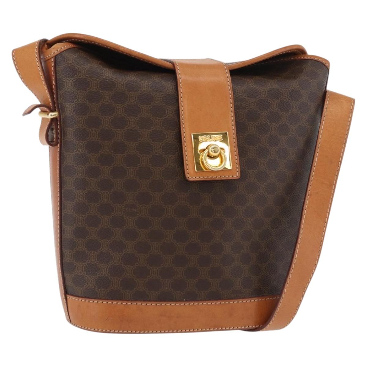 CELINE Macadam Canvas Mini Circle Bag PVC Leather Brown Gold Auth am11383A