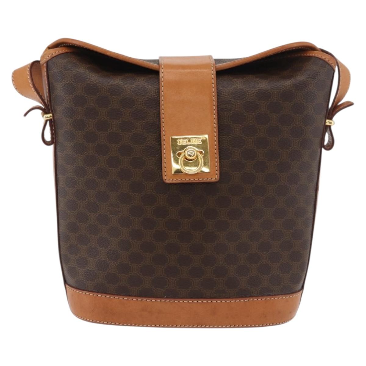 CELINE Macadam Canvas Mini Circle Bag PVC Leather Brown Gold Auth am11383A