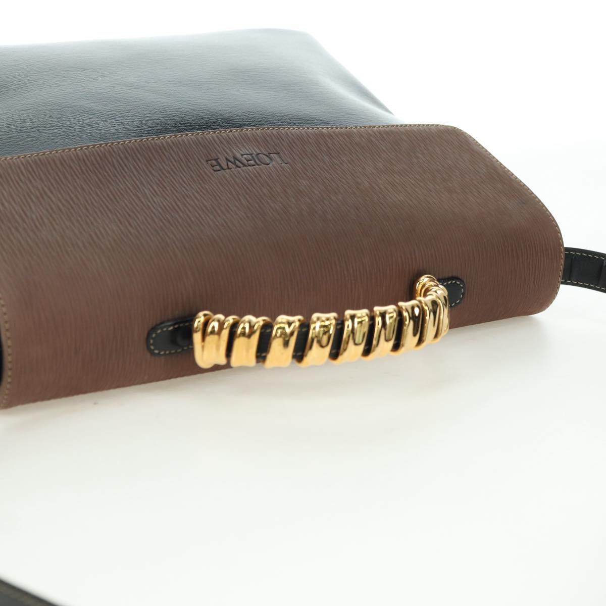 LOEWE Velazquez Hand Bag Leather 2way Brown Gold black Auth am11389V