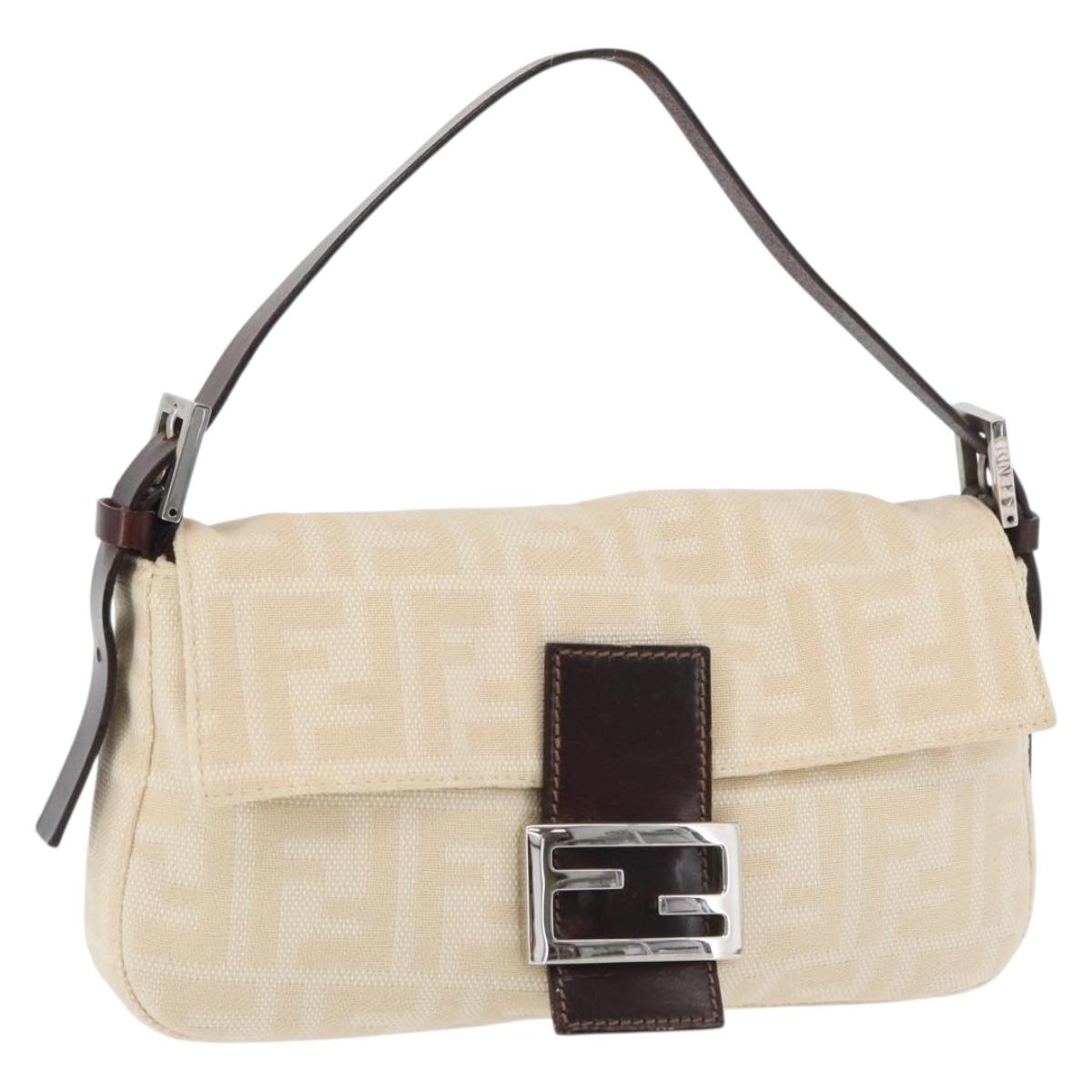 FENDI Zucca Canvas Mamma Baguette Shoulder Bag Ivory Silver Auth am11390A