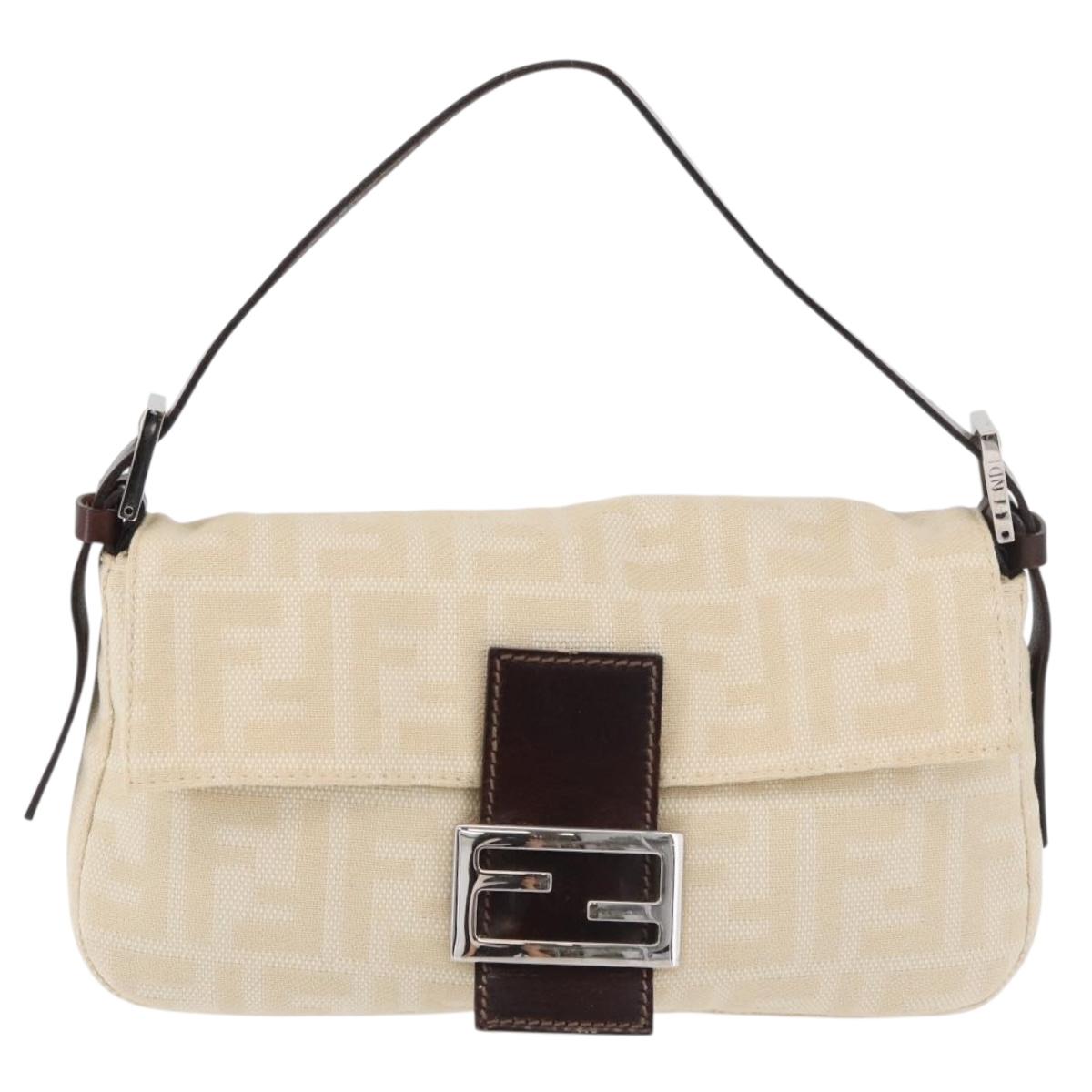FENDI Zucca Canvas Mamma Baguette Shoulder Bag Ivory Silver Auth am11390A
