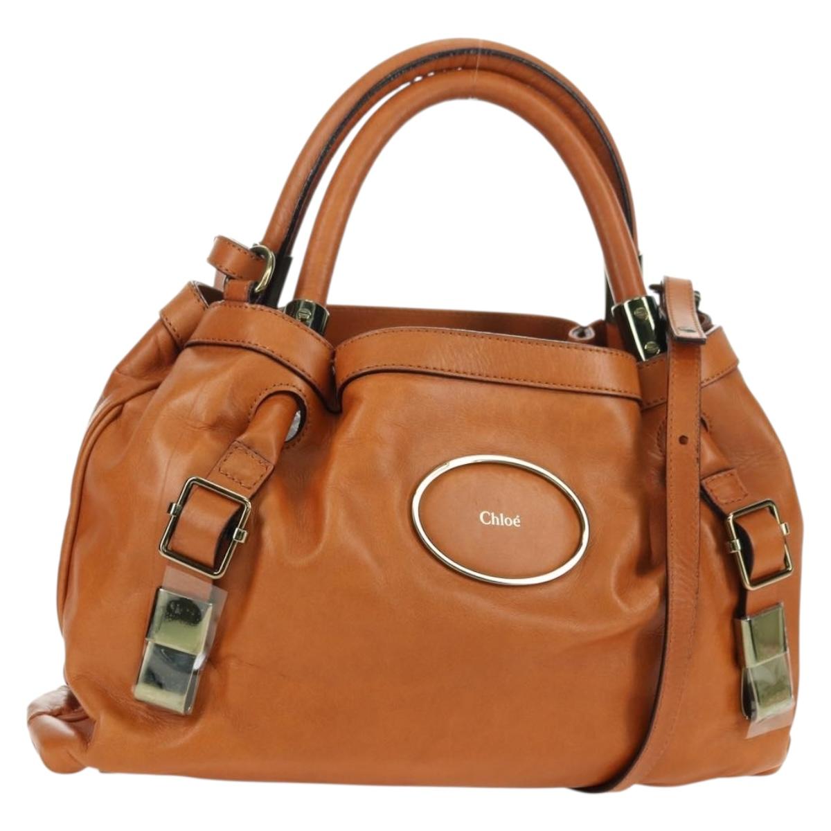 Chloe Victoria Hand Bag Leather 2way Brown Gold Auth am11395V