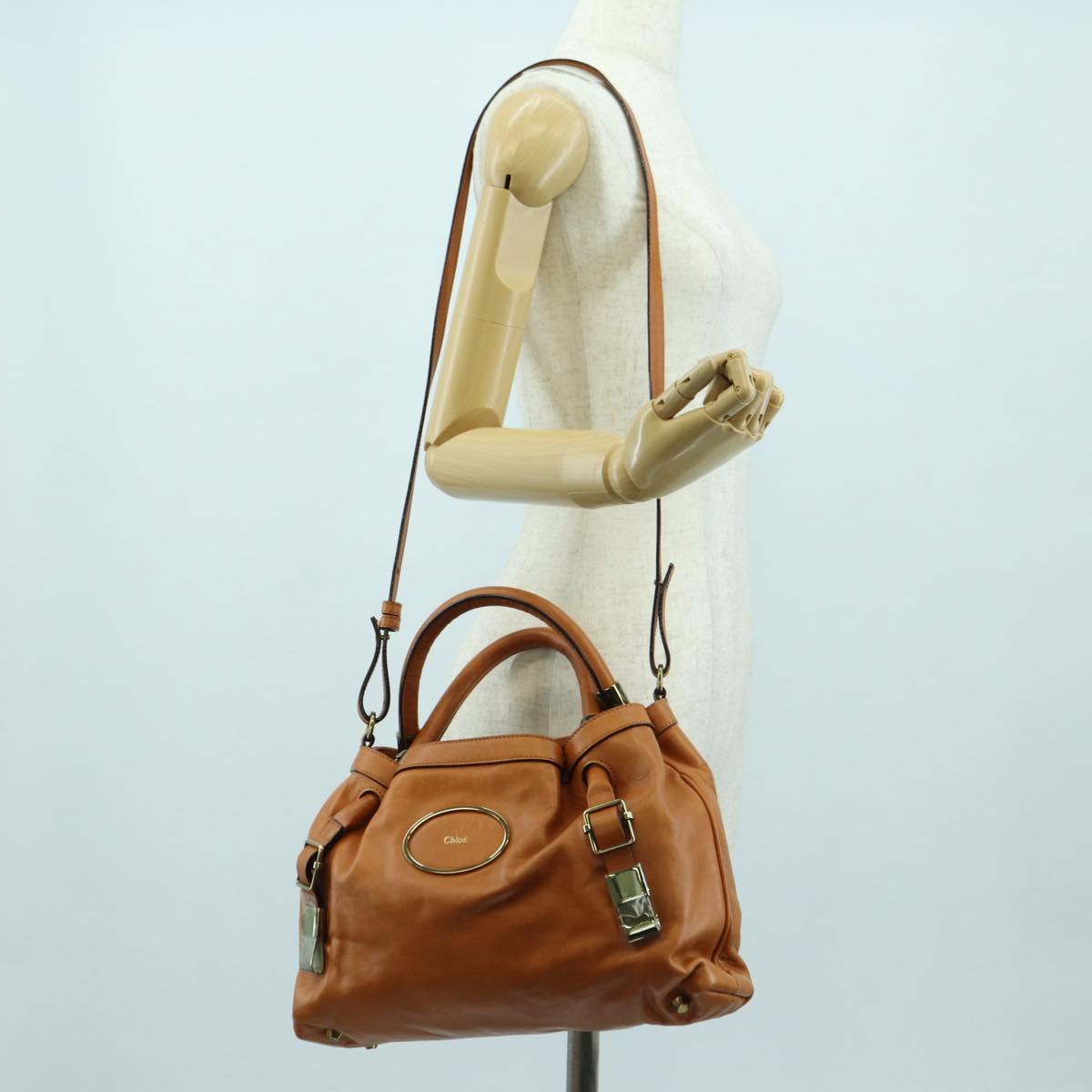 Chloe Victoria Hand Bag Leather 2way Brown Gold Auth am11395V