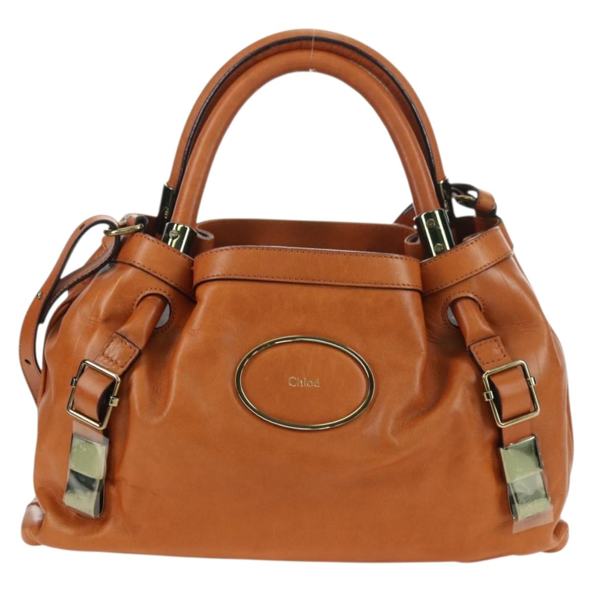 Chloe Victoria Hand Bag Leather 2way Brown Gold Auth am11395V