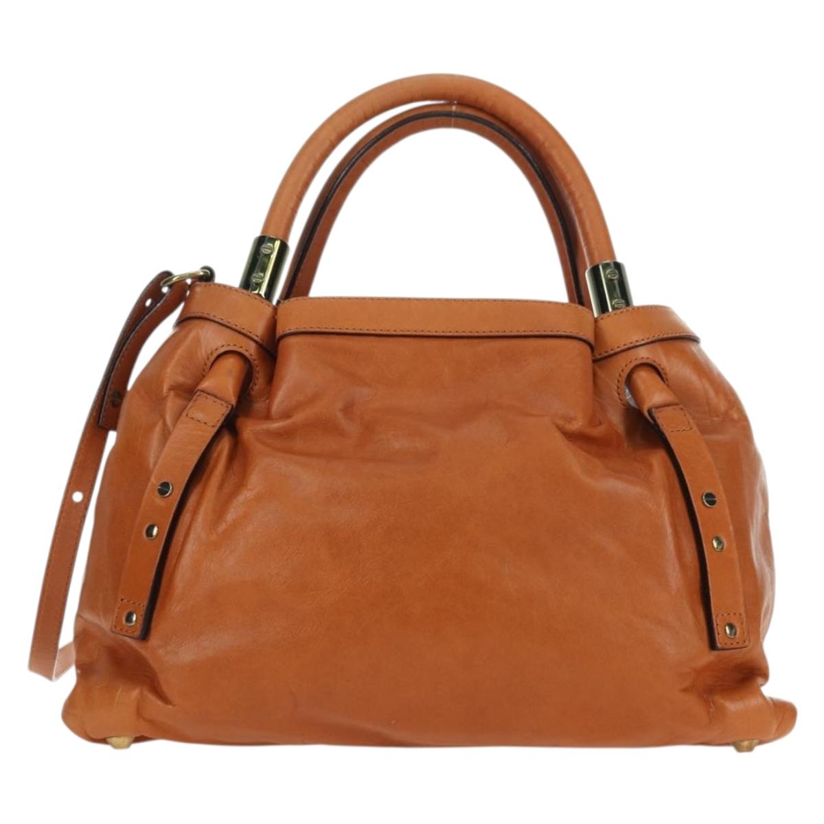 Chloe Victoria Hand Bag Leather 2way Brown Gold Auth am11395V