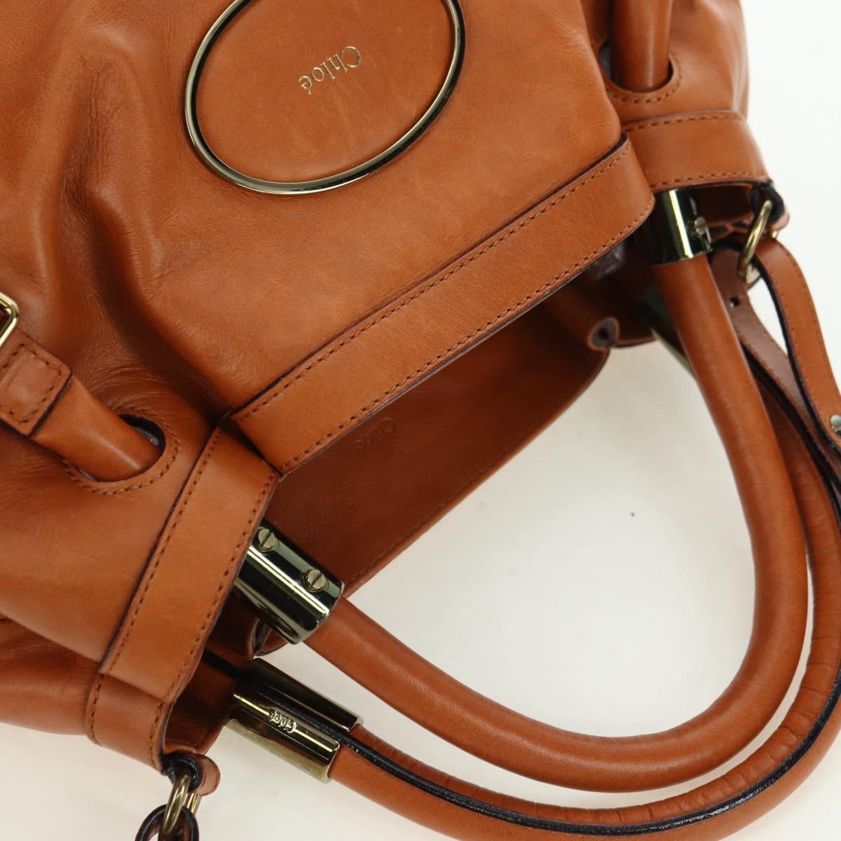 Chloe Victoria Hand Bag Leather 2way Brown Gold Auth am11395V