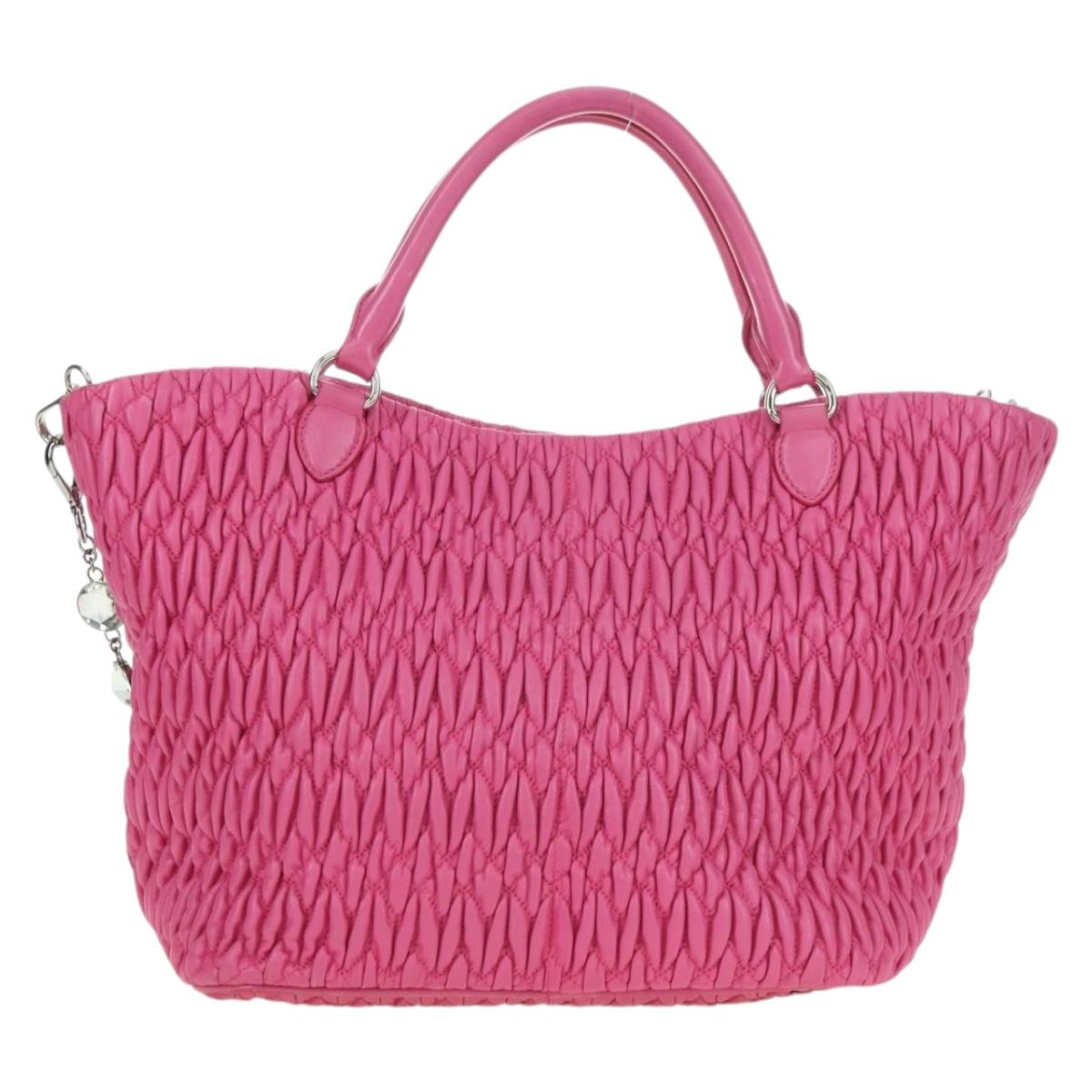 Miu Miu Matelasse Crystal Hand Bag Leather 2way Pink Silver RN0896 Auth am11397M