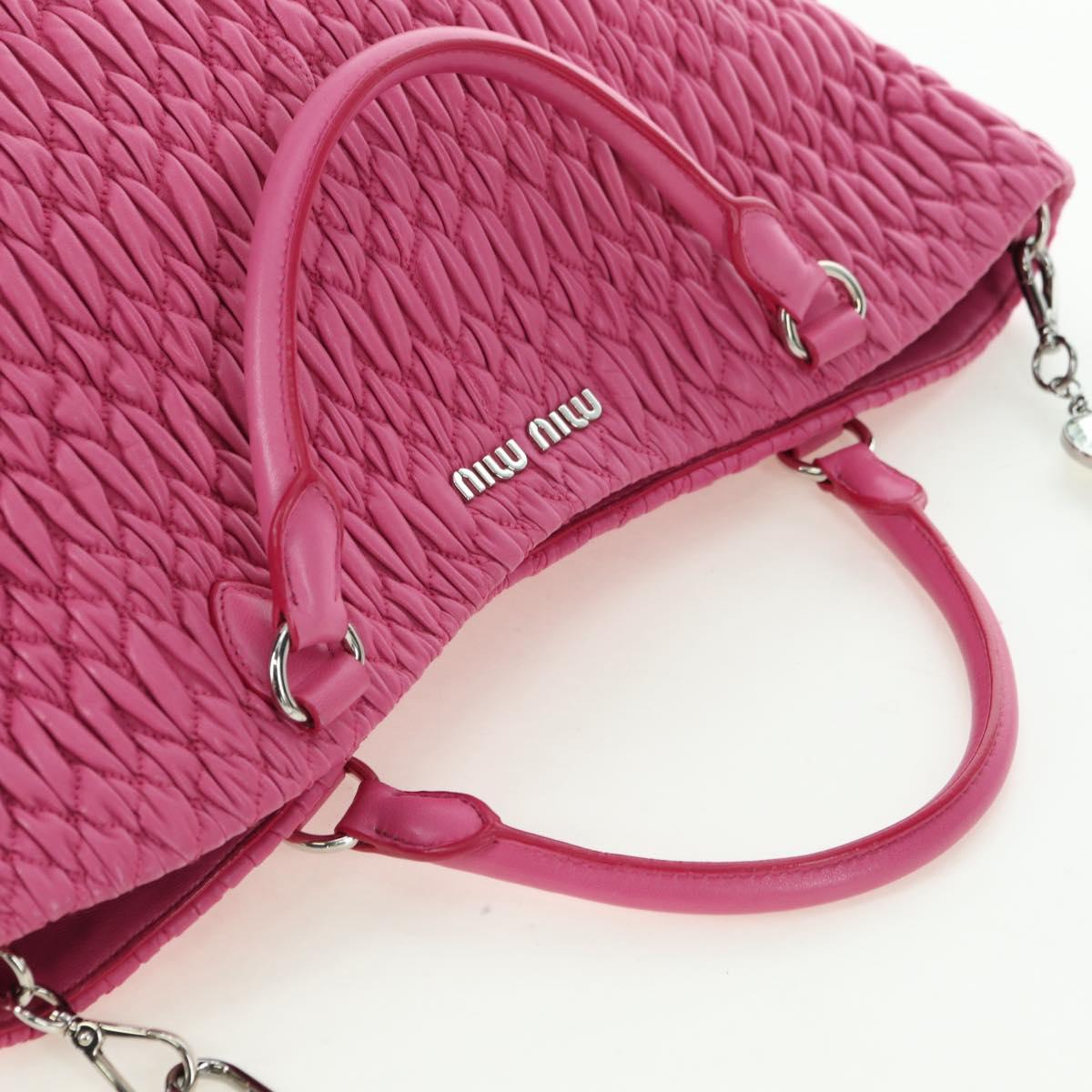 Miu Miu Matelasse Crystal Hand Bag Leather 2way Pink Silver RN0896 Auth am11397M