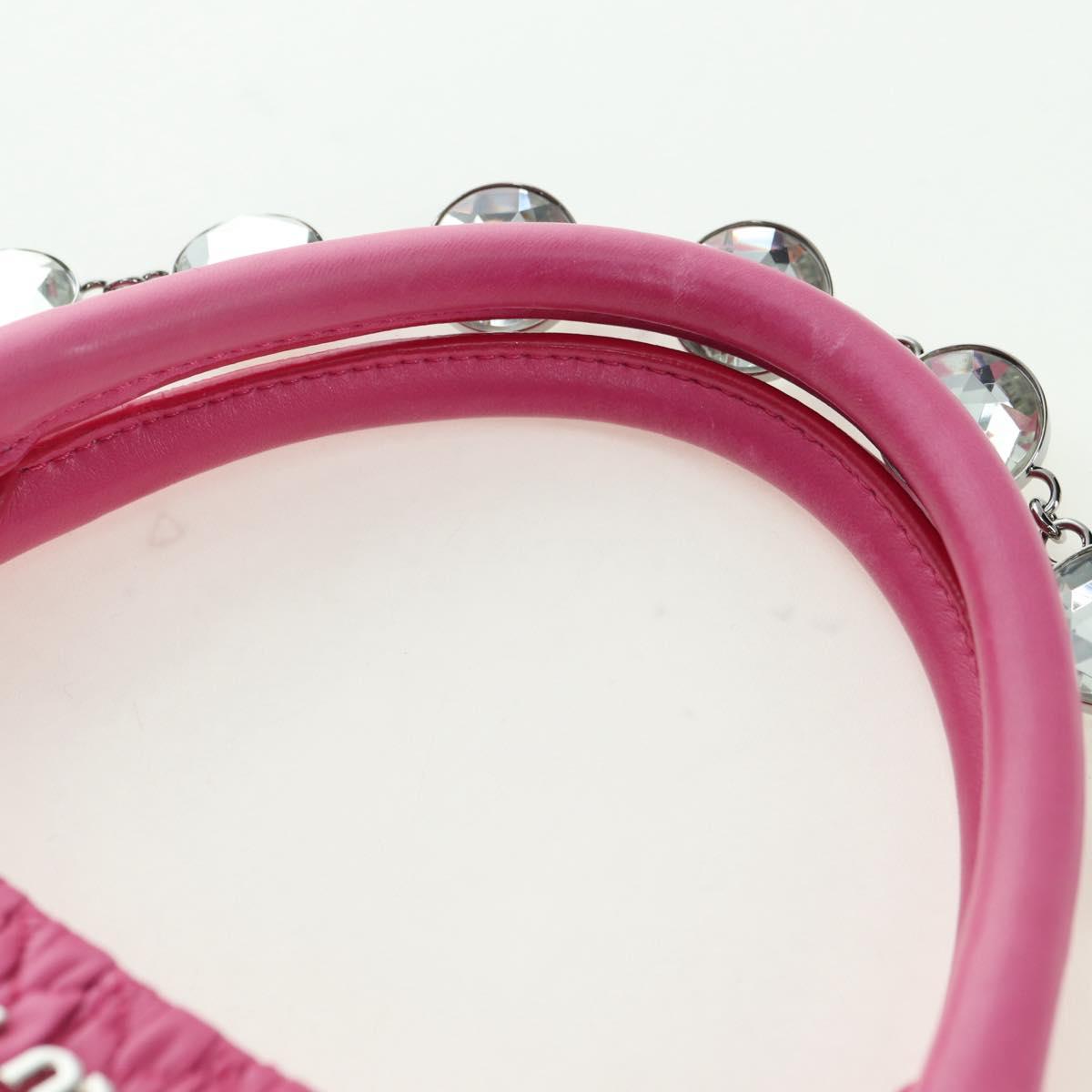 Miu Miu Matelasse Crystal Hand Bag Leather 2way Pink Silver RN0896 Auth am11397M