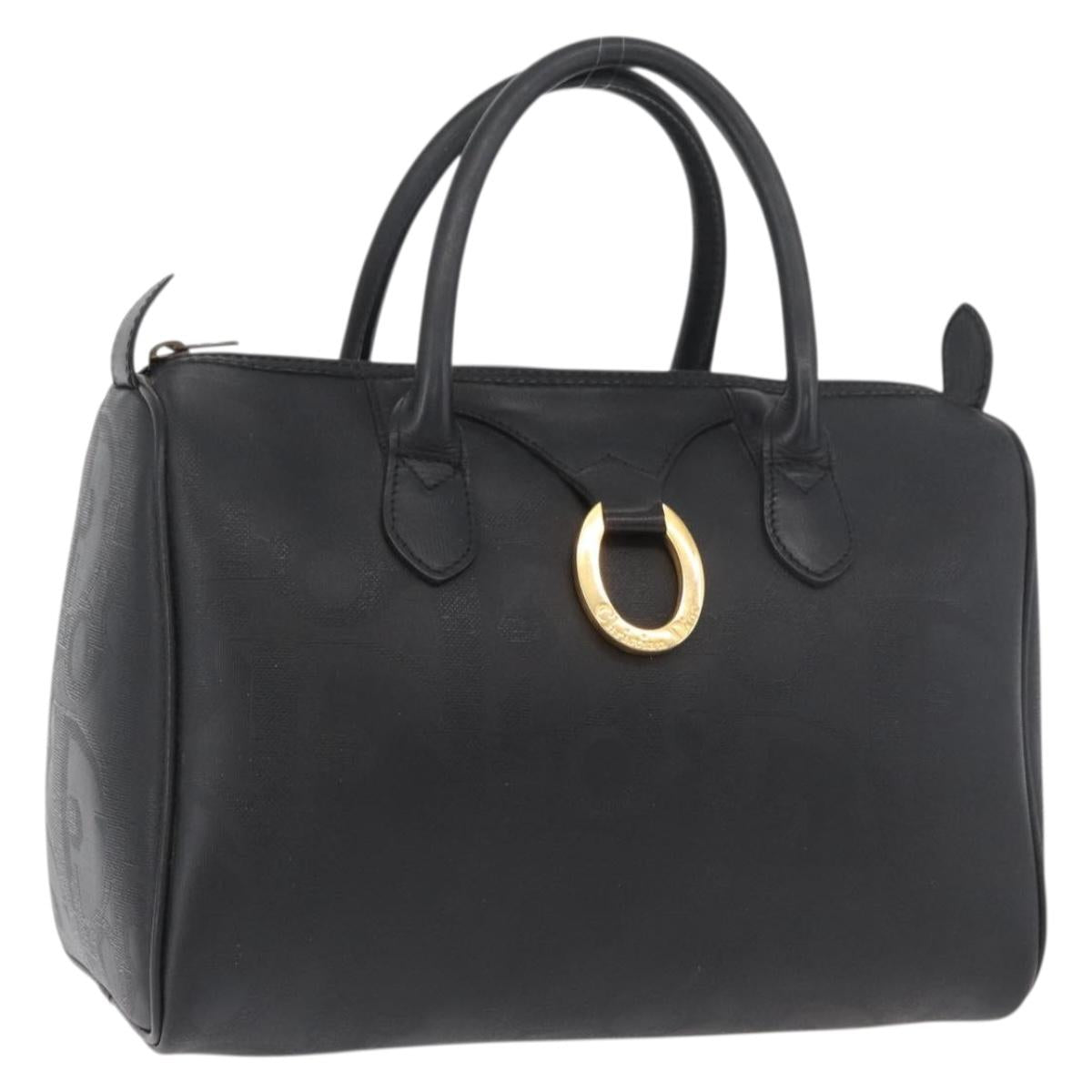 Christian Dior Trotter Canvas Mini Boston Bag PVC Black Gold Auth am11408A