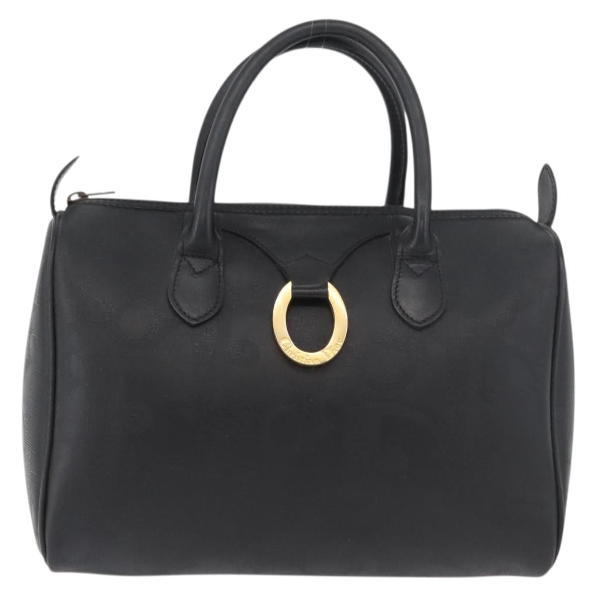 Christian Dior Trotter Canvas Mini Boston Bag PVC Black Gold Auth am11408A