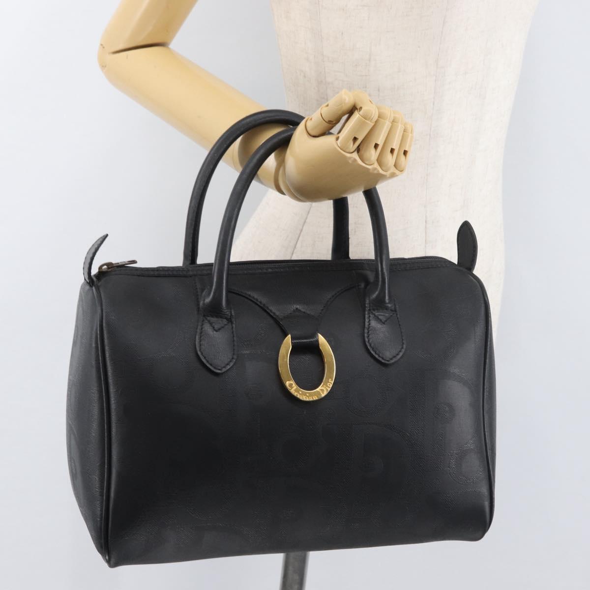Christian Dior Trotter Canvas Mini Boston Bag PVC Black Gold Auth am11408A