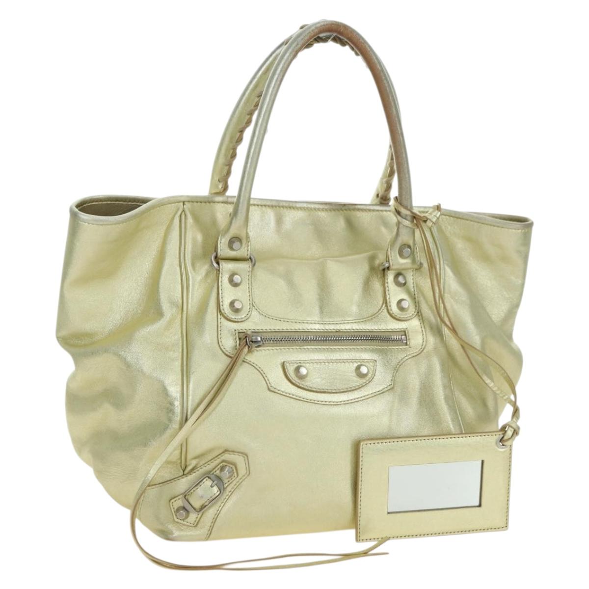 BALENCIAGA The Sunday Hand Bag Leather Gold 228750 Auth am11412A