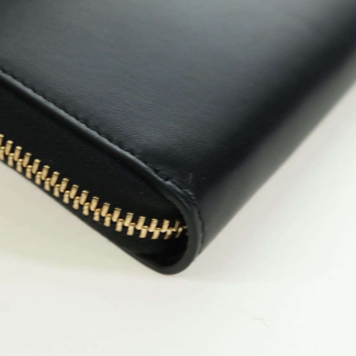 GUCCI L Shaped Round Long Wallet Leather Black Gold 573116 Auth am11415V