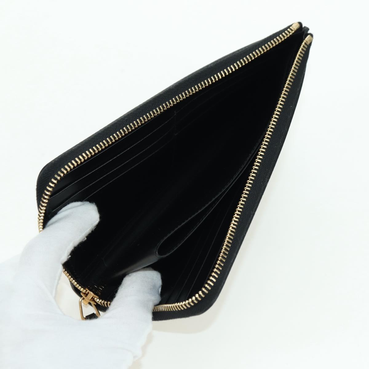 GUCCI L Shaped Round Long Wallet Leather Black Gold 573116 Auth am11415V