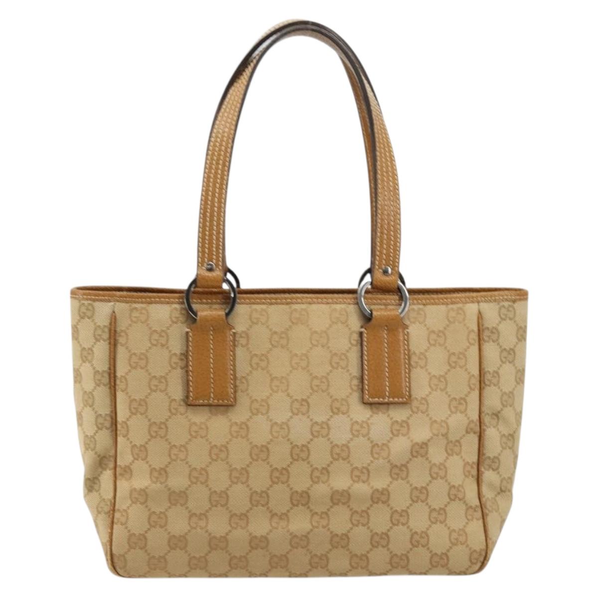 GUCCI GG Canvas Tote Bag Beige Silver 113019 Auth am11424A