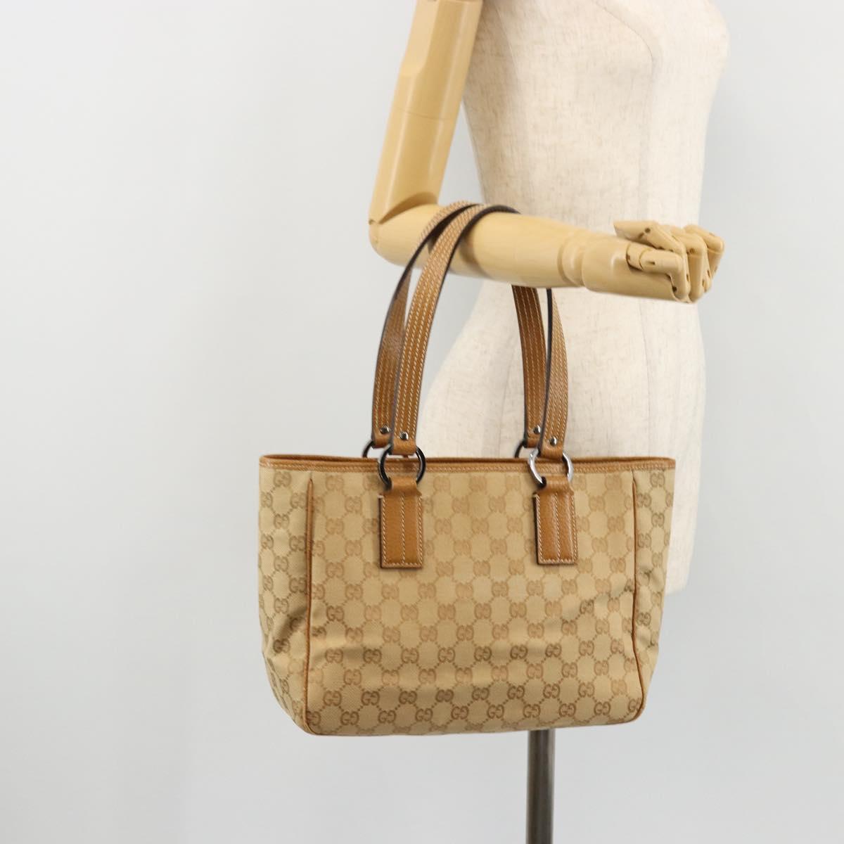 GUCCI GG Canvas Tote Bag Beige Silver 113019 Auth am11424A