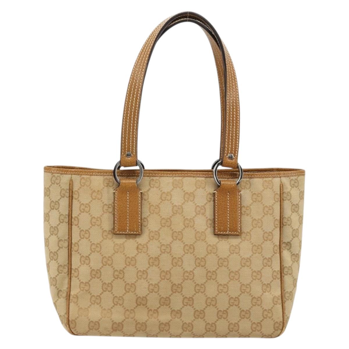 GUCCI GG Canvas Tote Bag Beige Silver 113019 Auth am11424A
