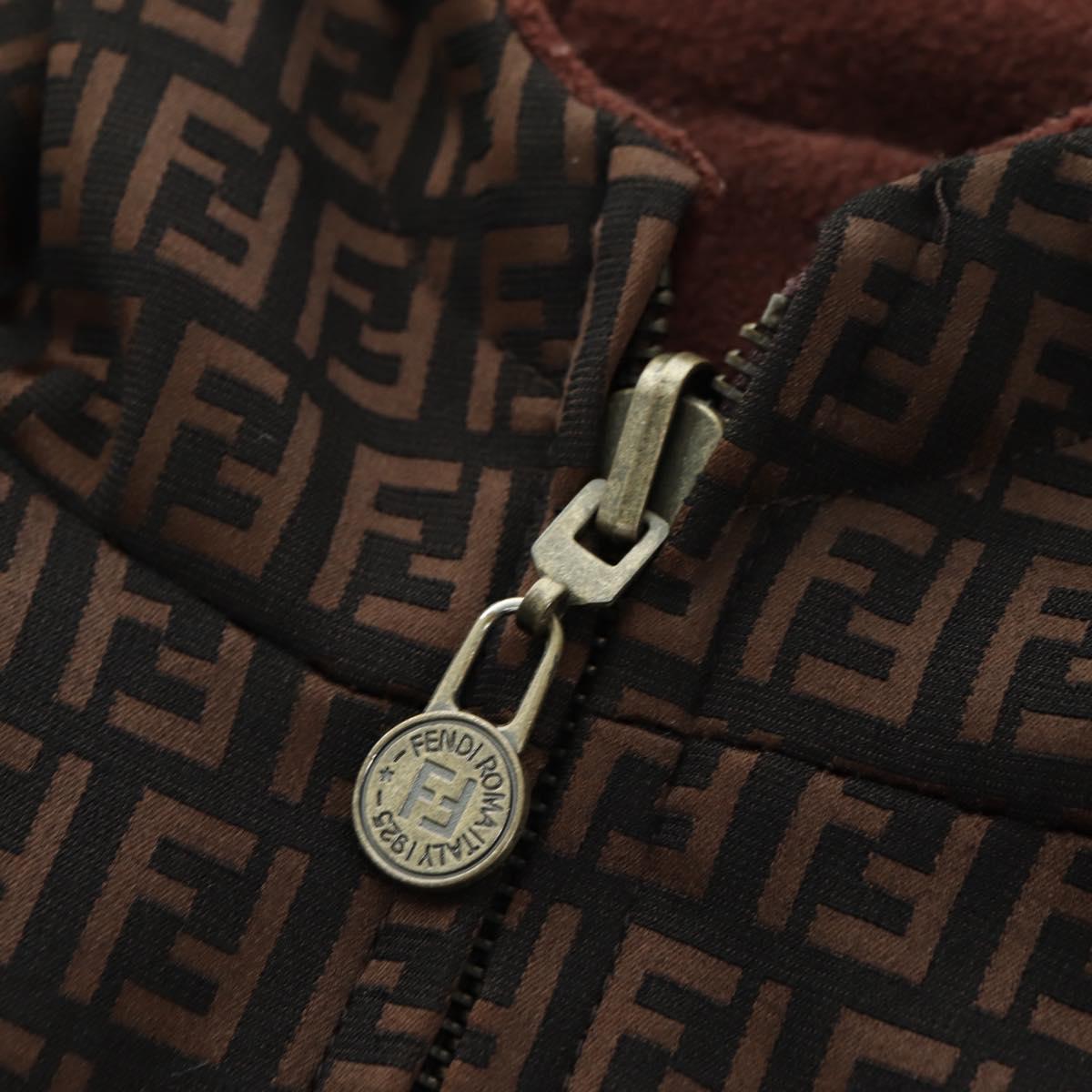 FENDI Zucchino Canvas Reversible Blouson Jacket Dark Brown Auth am11425V
