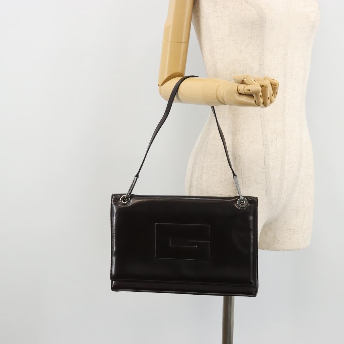 GUCCI Shoulder Bag Patent leather Black Silver 001 3033 Auth am11430