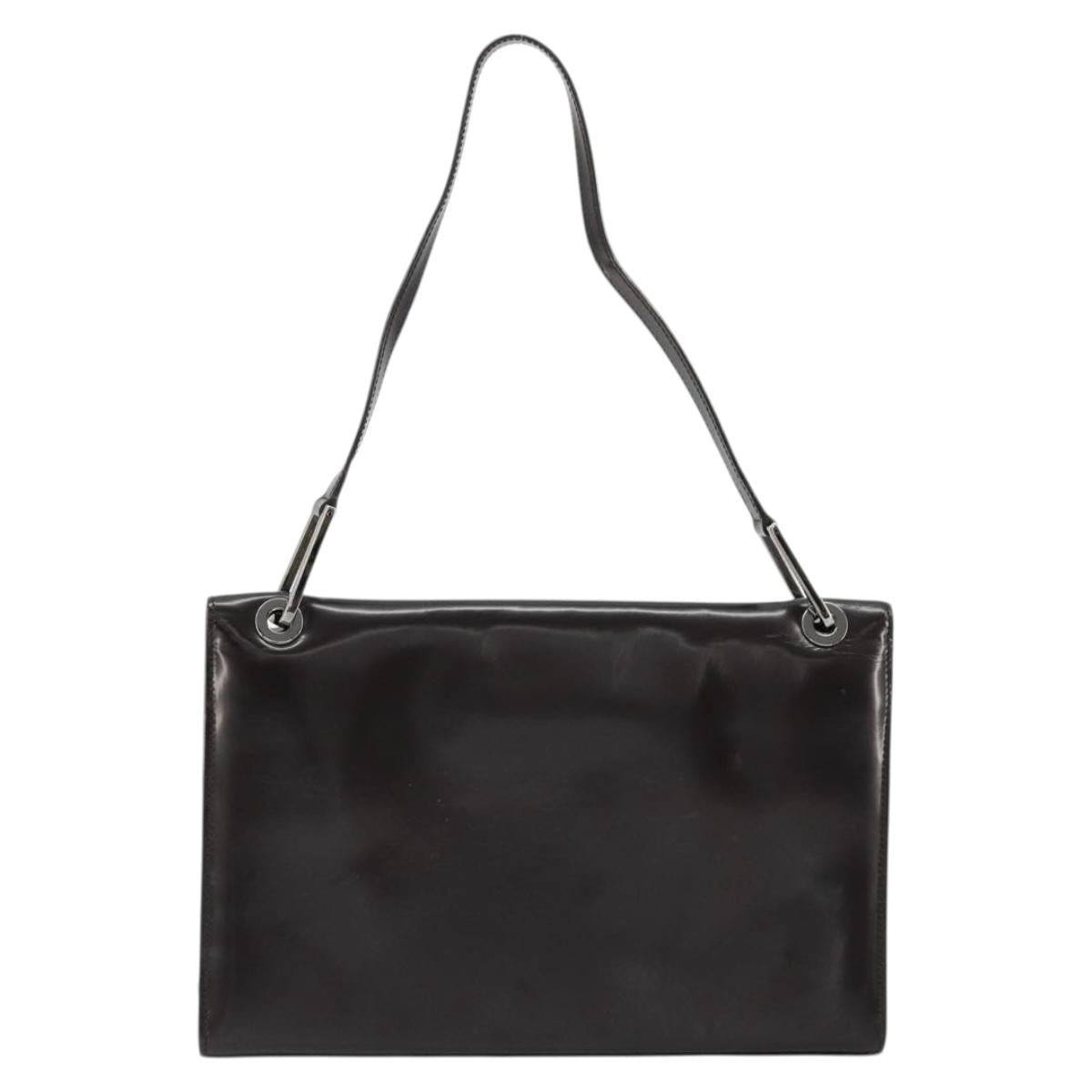 GUCCI Shoulder Bag Patent leather Black Silver 001 3033 Auth am11430