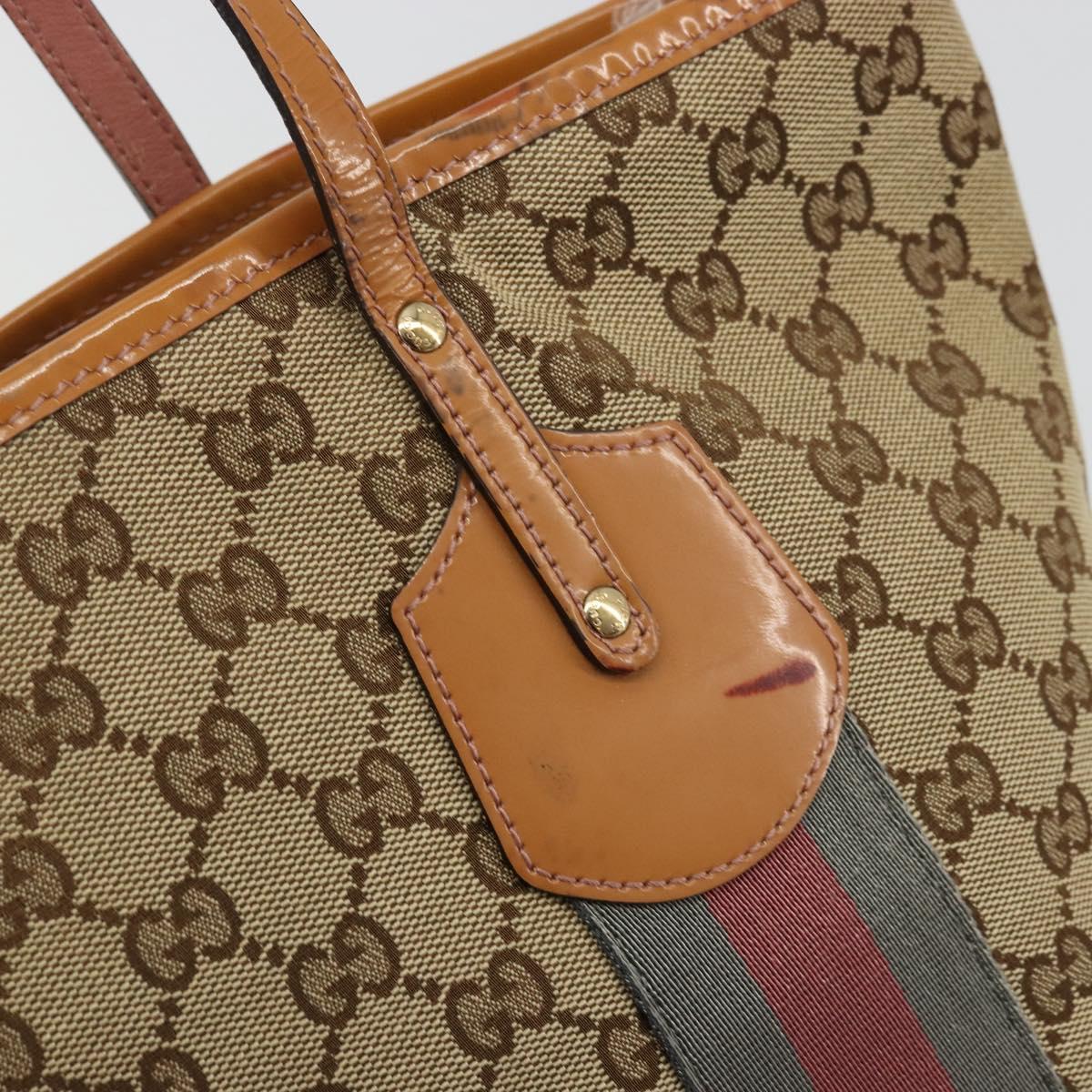 GUCCI GG Canvas Sherry Line Tote Bag Beige Gold 211971 Auth am11431