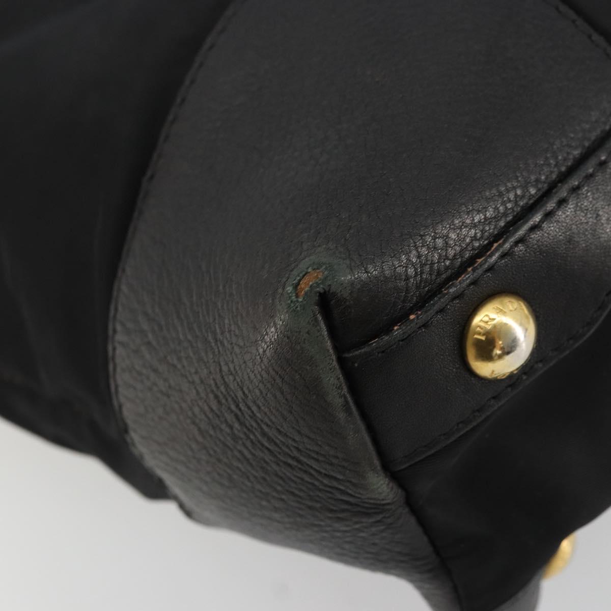 PRADA Tote Bag Nylon Leather Black Gold Auth am11435