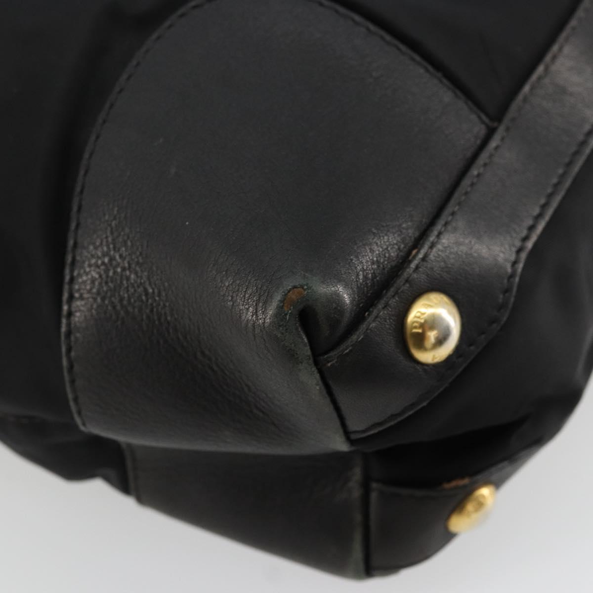 PRADA Tote Bag Nylon Leather Black Gold Auth am11435