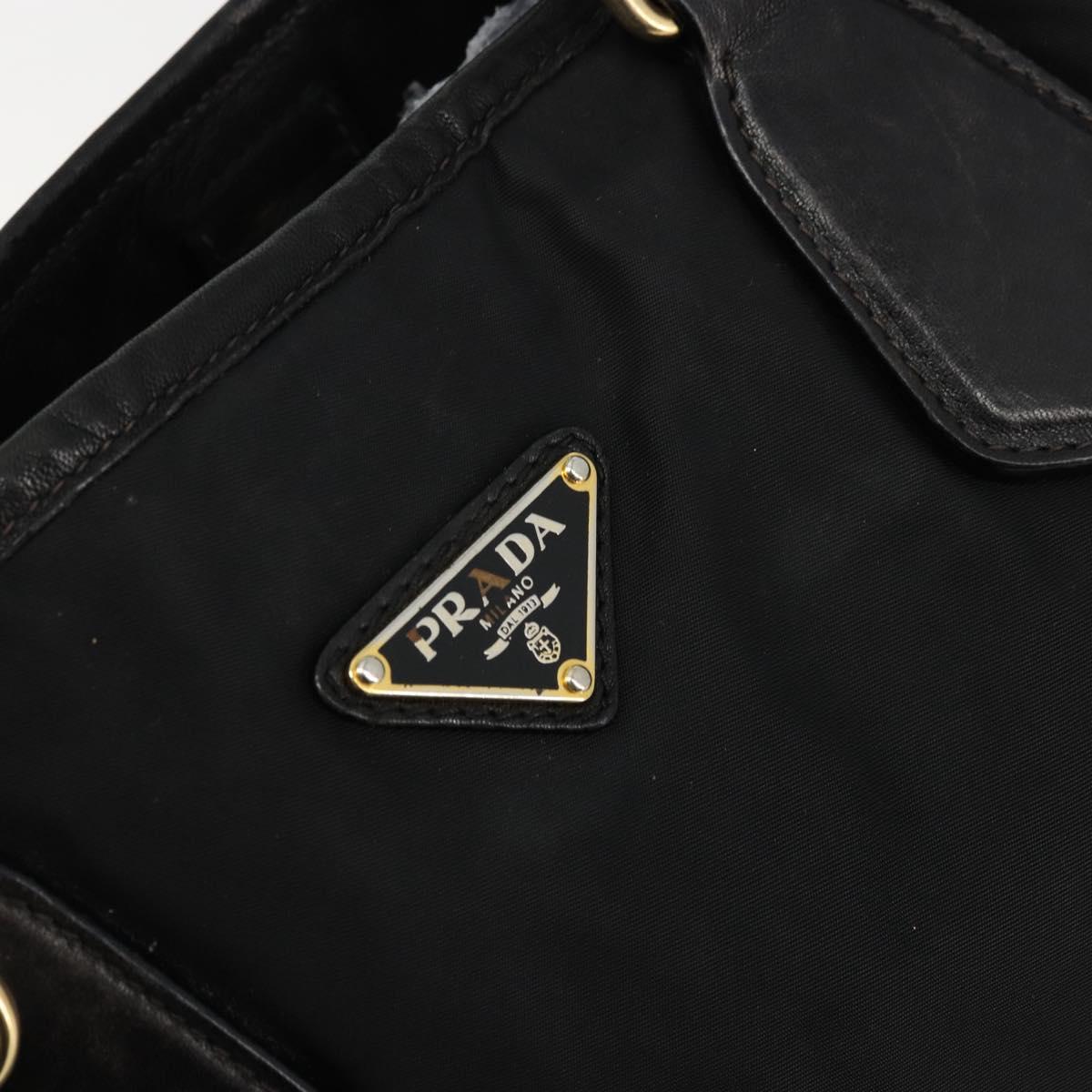 PRADA Tote Bag Nylon Leather Black Gold Auth am11435