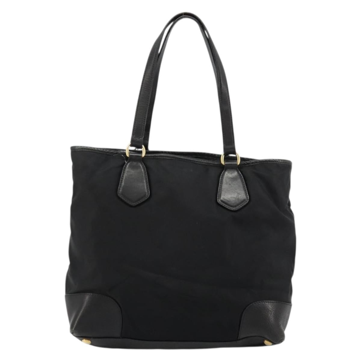 PRADA Tote Bag Nylon Leather Black Gold Auth am11435