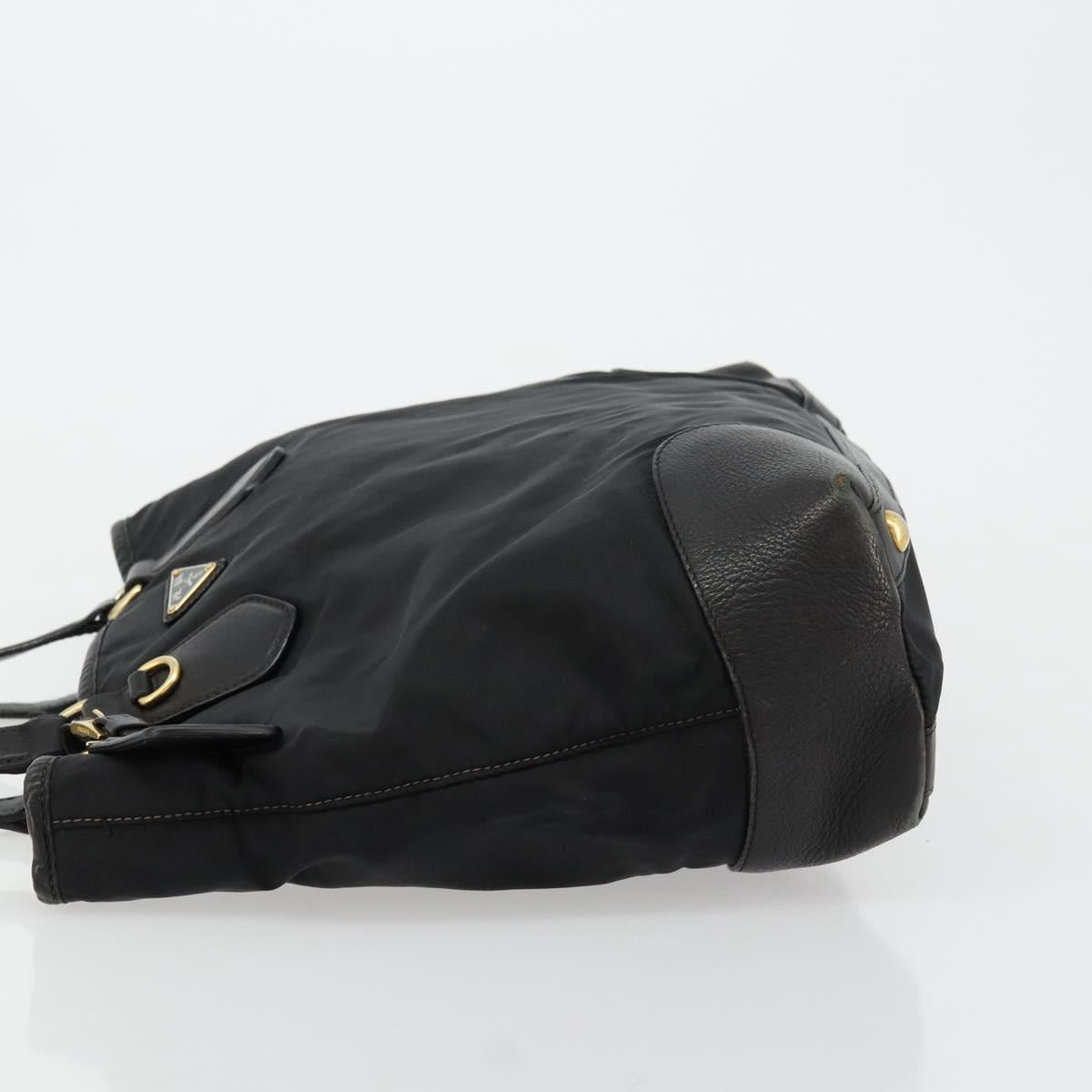PRADA Tote Bag Nylon Leather Black Gold Auth am11435