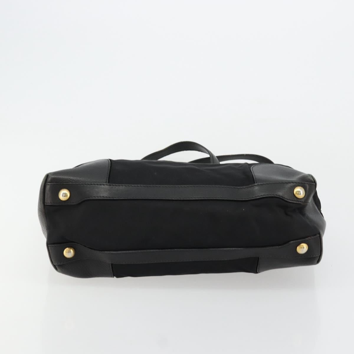 PRADA Tote Bag Nylon Leather Black Gold Auth am11435