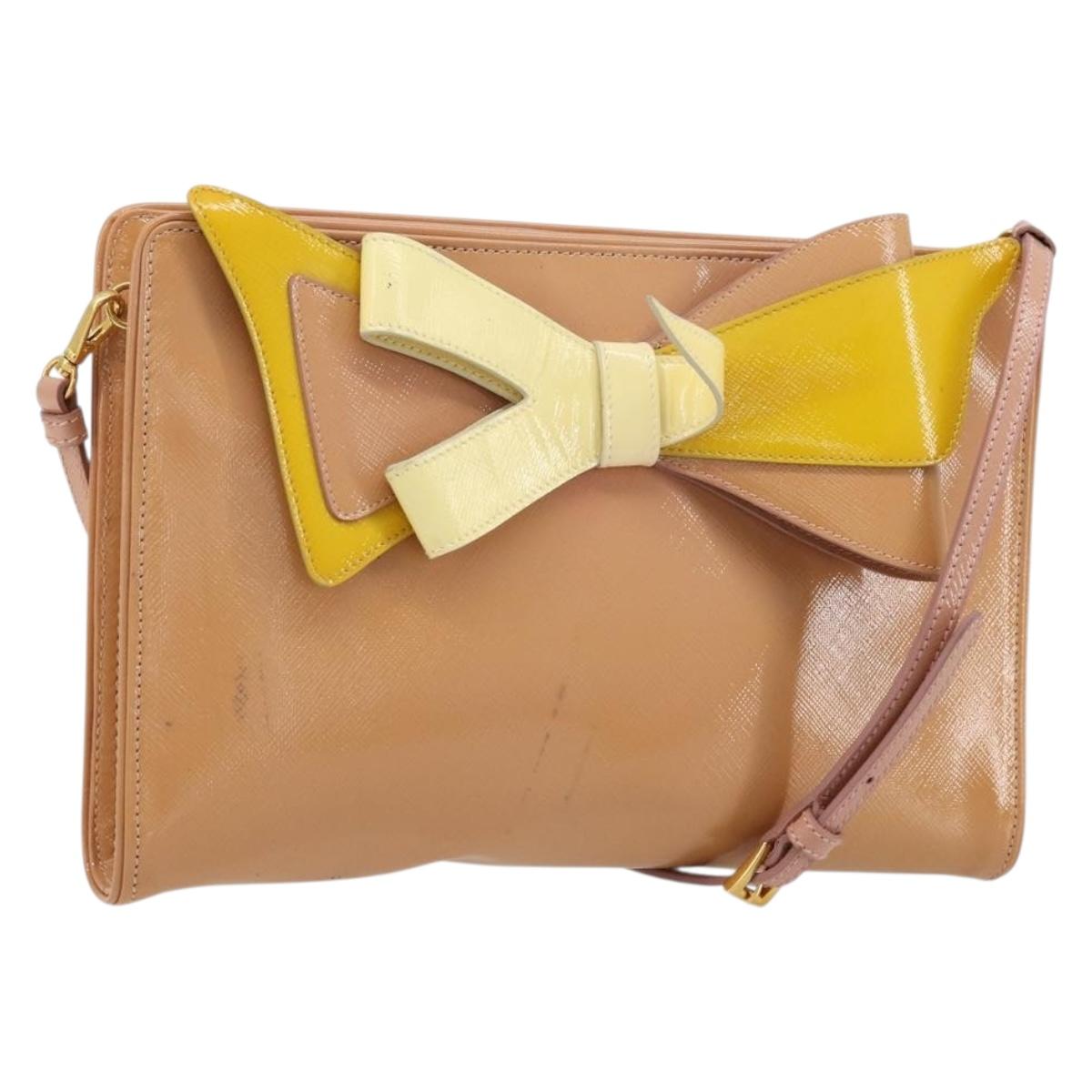 PRADA Shoulder Bag Patent leather Pink Gold Auth am11436
