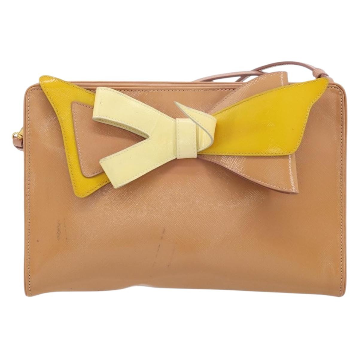 PRADA Shoulder Bag Patent leather Pink Gold Auth am11436