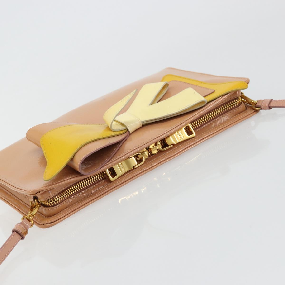 PRADA Shoulder Bag Patent leather Pink Gold Auth am11436