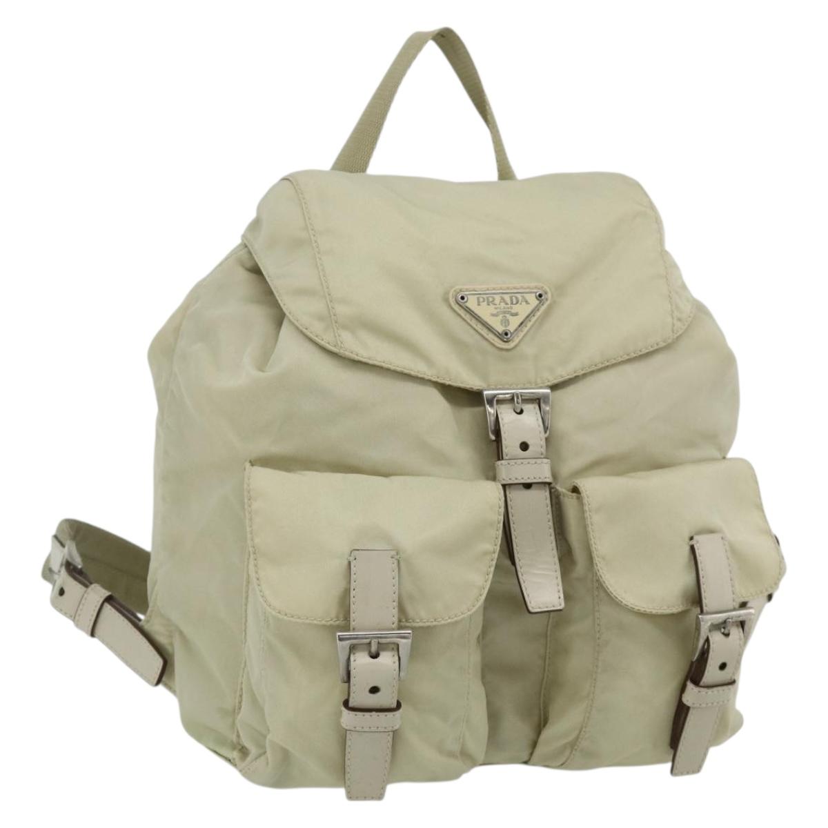 PRADA Backpack Nylon Ivory Silver Auth am11437