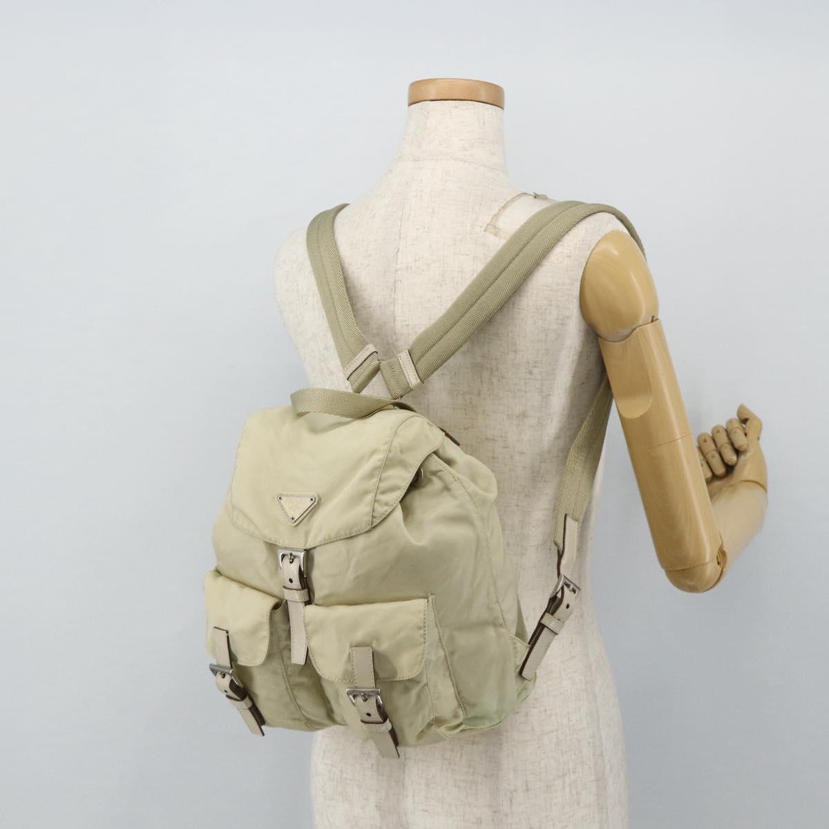 PRADA Backpack Nylon Ivory Silver Auth am11437