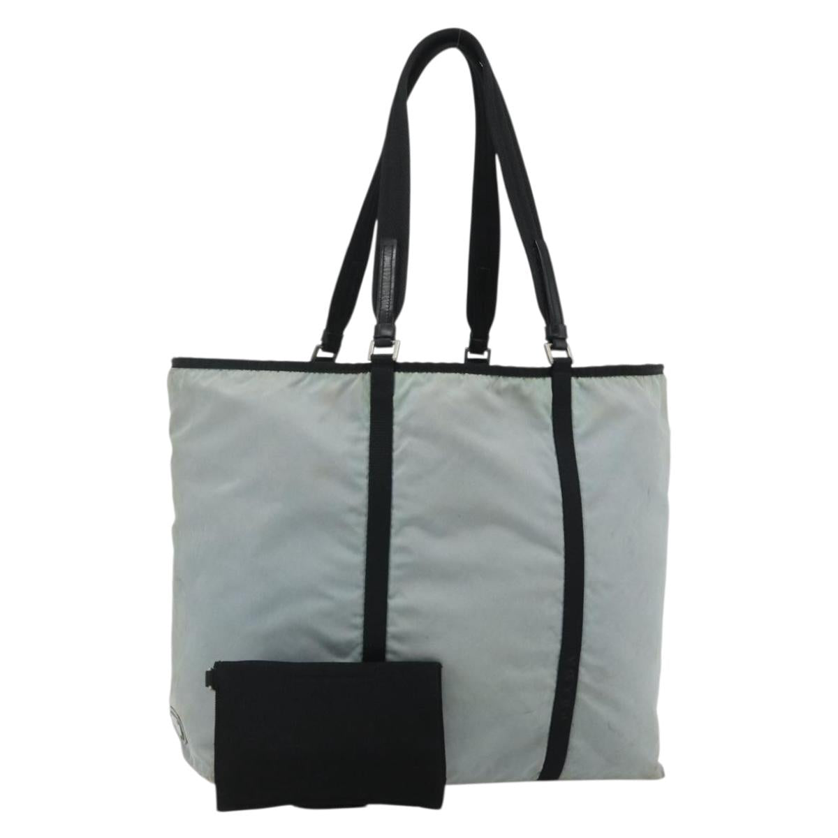 PRADA Old Tote Bag Nylon Light Blue Silver Auth am11438
