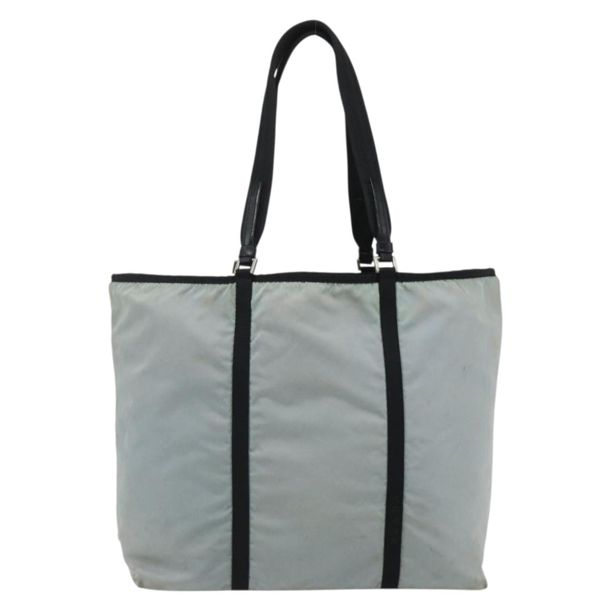 PRADA Old Tote Bag Nylon Light Blue Silver Auth am11438