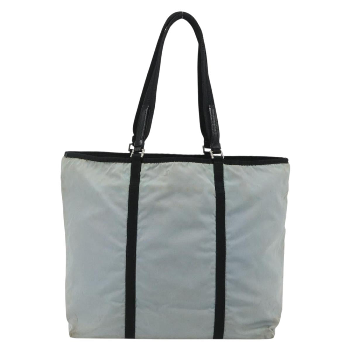 PRADA Old Tote Bag Nylon Light Blue Silver Auth am11438