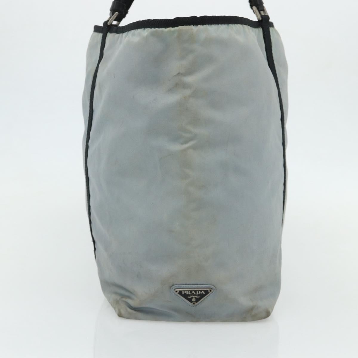 PRADA Old Tote Bag Nylon Light Blue Silver Auth am11438