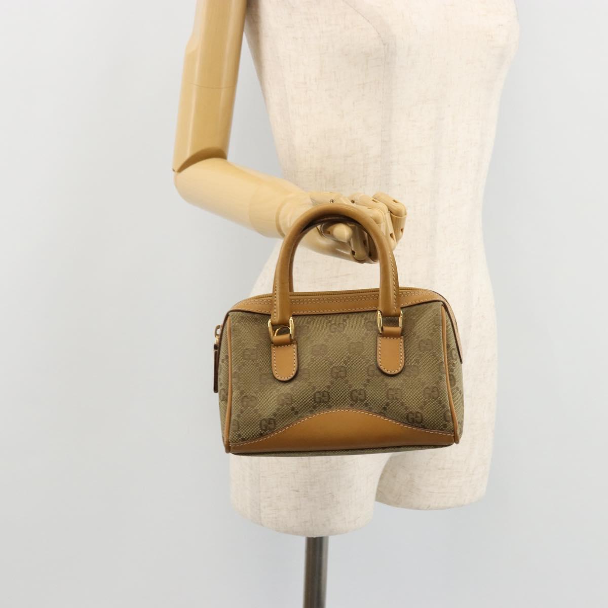GUCCI GG Canvas Mini Hand Bag Beige Gold Auth am11440