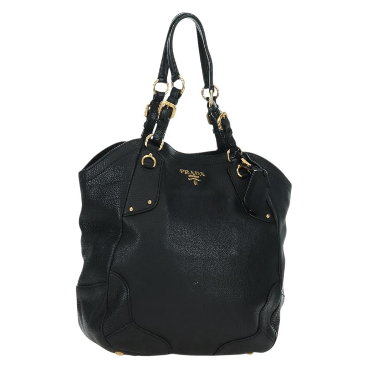 PRADA Tote Bag Leather Black Gold BR3847 Auth am11447V