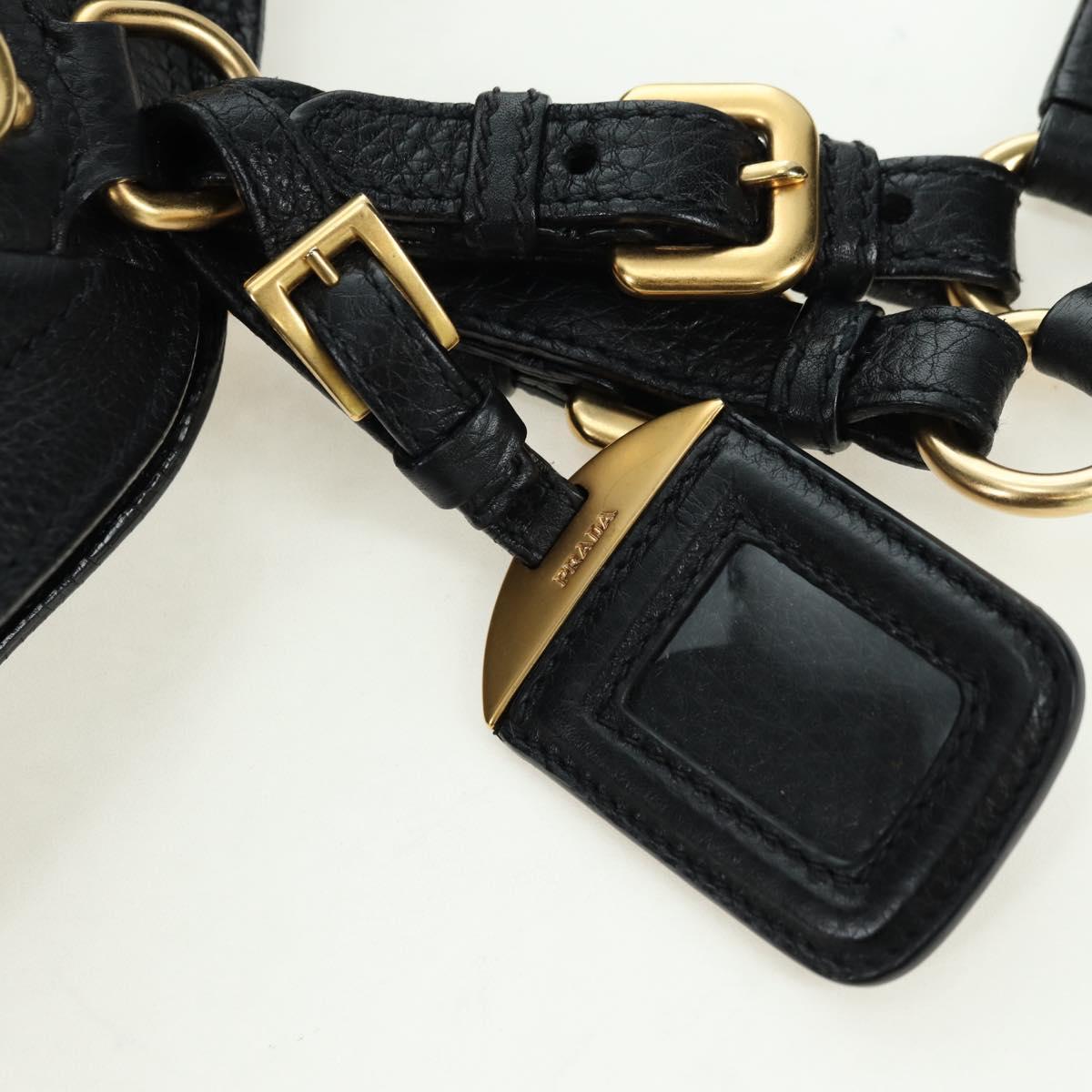 PRADA Tote Bag Leather Black Gold BR3847 Auth am11447V