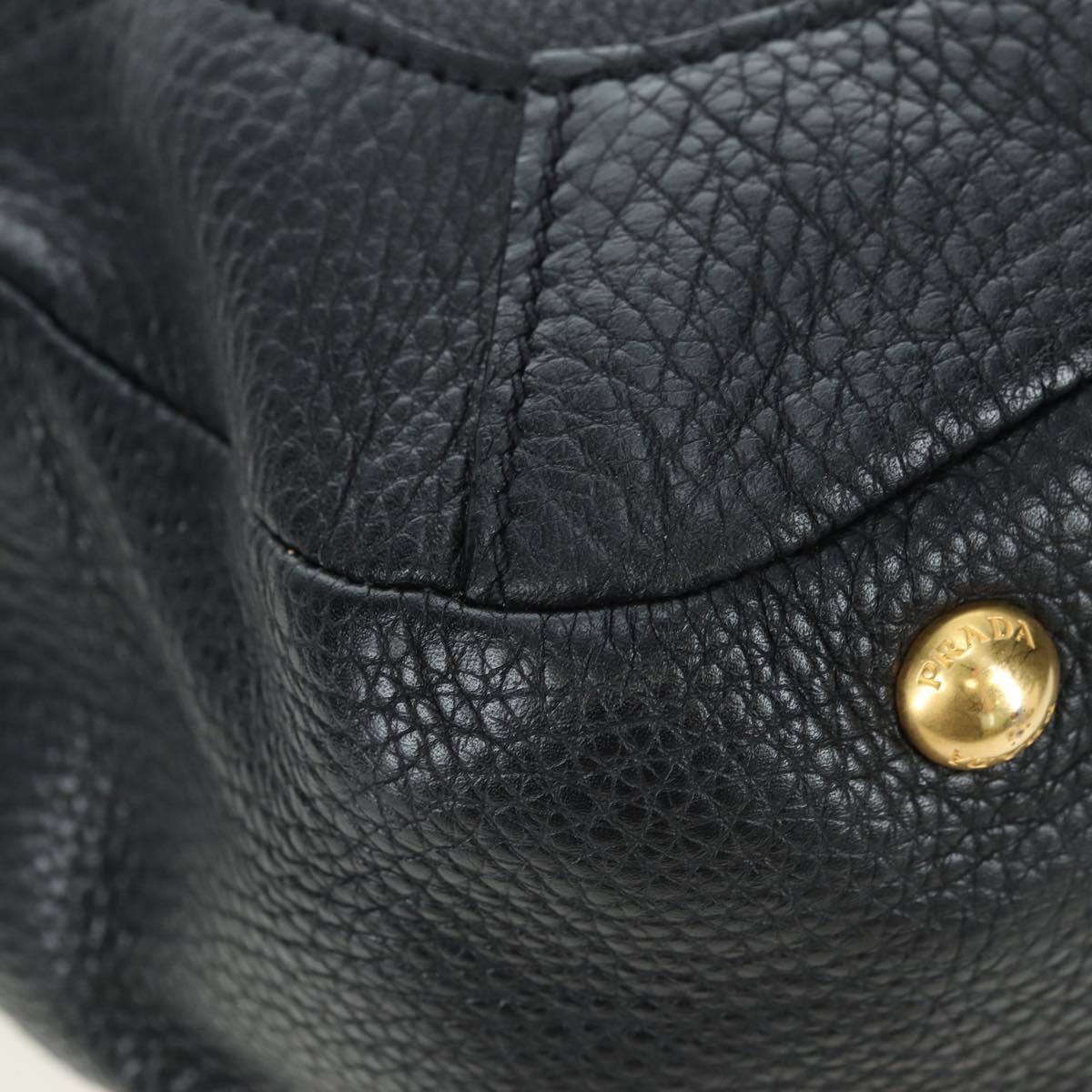 PRADA Tote Bag Leather Black Gold BR3847 Auth am11447V