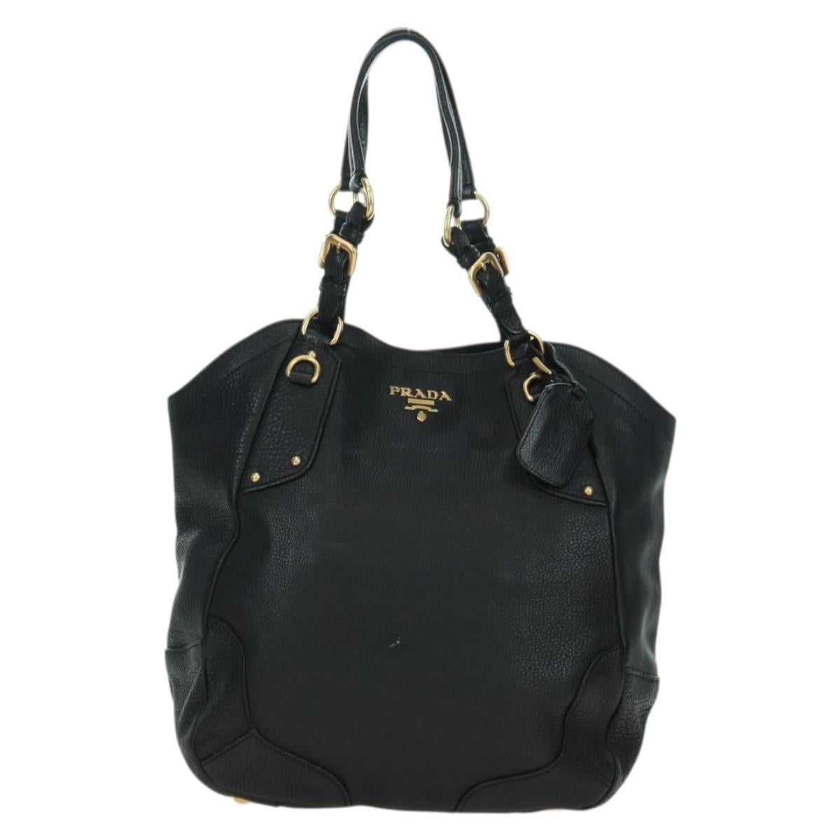PRADA Tote Bag Leather Black Gold BR3847 Auth am11447V