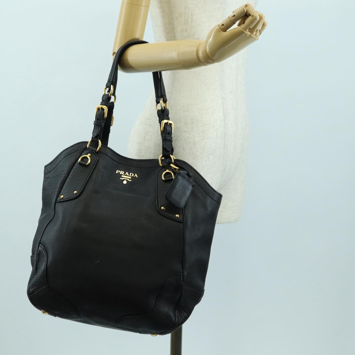 PRADA Tote Bag Leather Black Gold BR3847 Auth am11447V